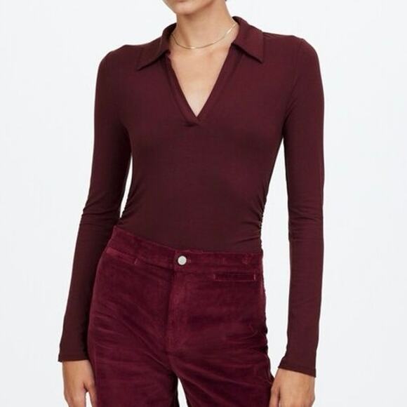 Madewell Tops - $58 Madewell Side-Cinch Long-Sleeve Polo Top - small - Burgundy